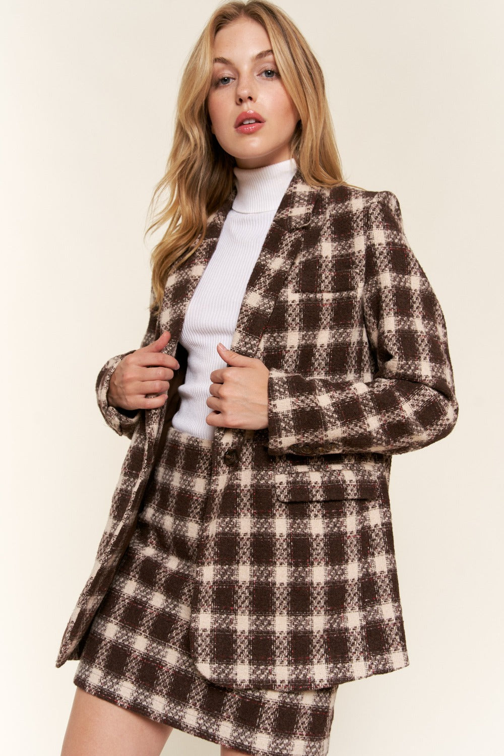 And The Why Full Size Plaid Brushed One Button Blazer - Demented Sisters