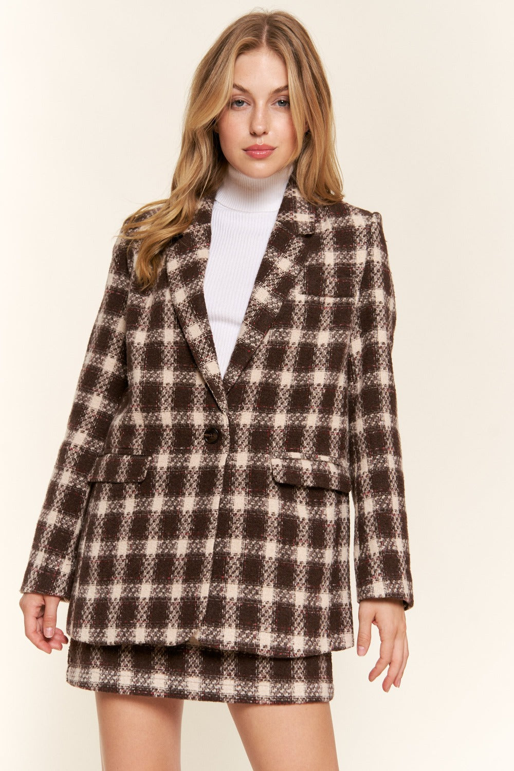 And The Why Full Size Plaid Brushed One Button Blazer - Demented Sisters