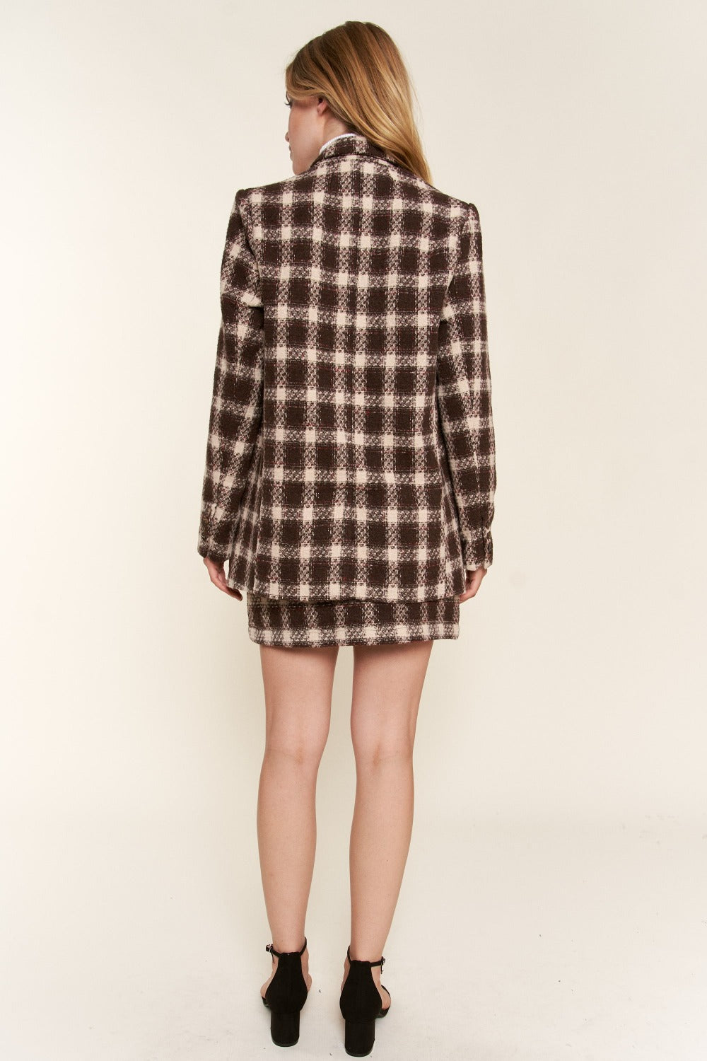 And The Why Full Size Plaid Brushed One Button Blazer - Demented Sisters