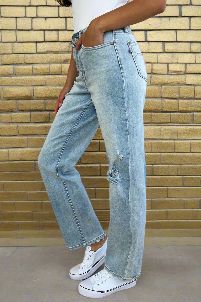 Judy Blue Full Size High Waist Distressed Straight Jeans - Demented Sisters