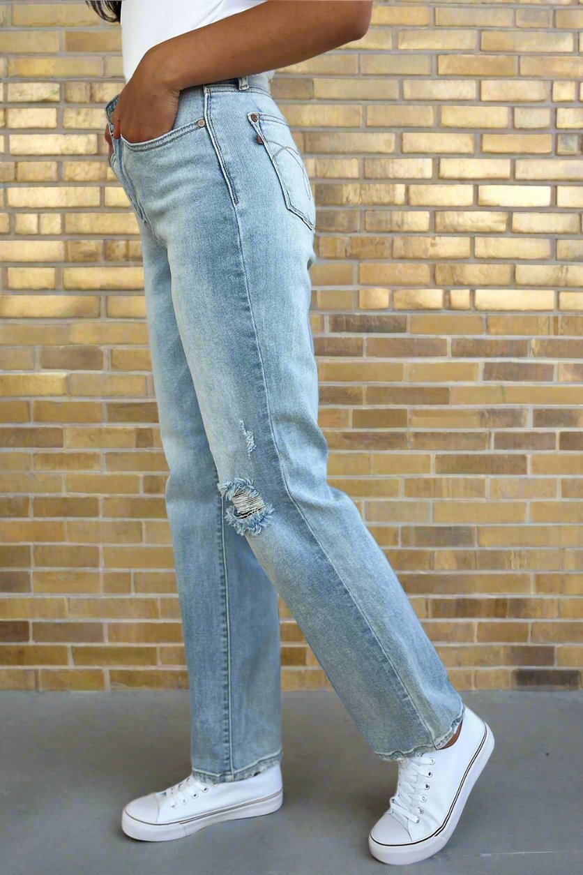 Judy Blue Full Size High Waist Distressed Straight Jeans - Demented Sisters