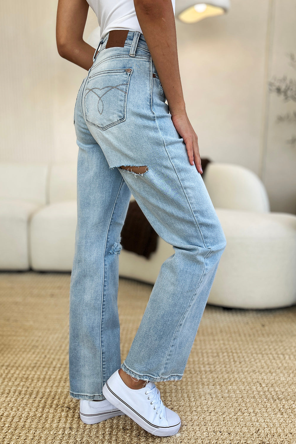 Judy Blue Full Size High Waist Distressed Straight Jeans - Demented Sisters