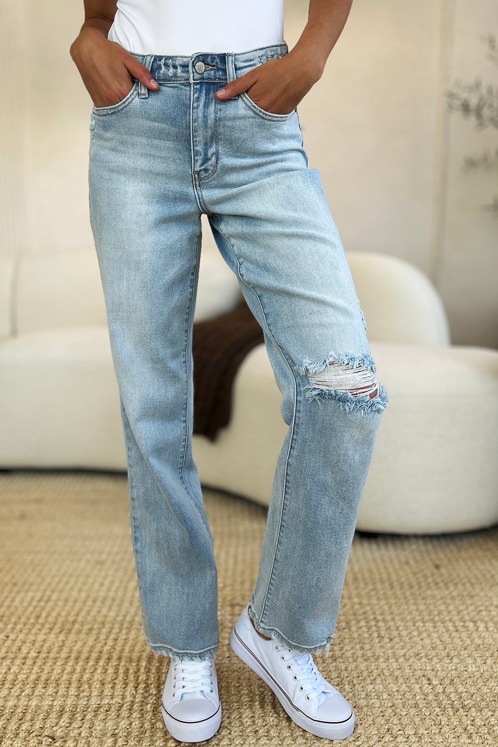 Judy Blue Full Size High Waist Distressed Straight Jeans - Demented Sisters