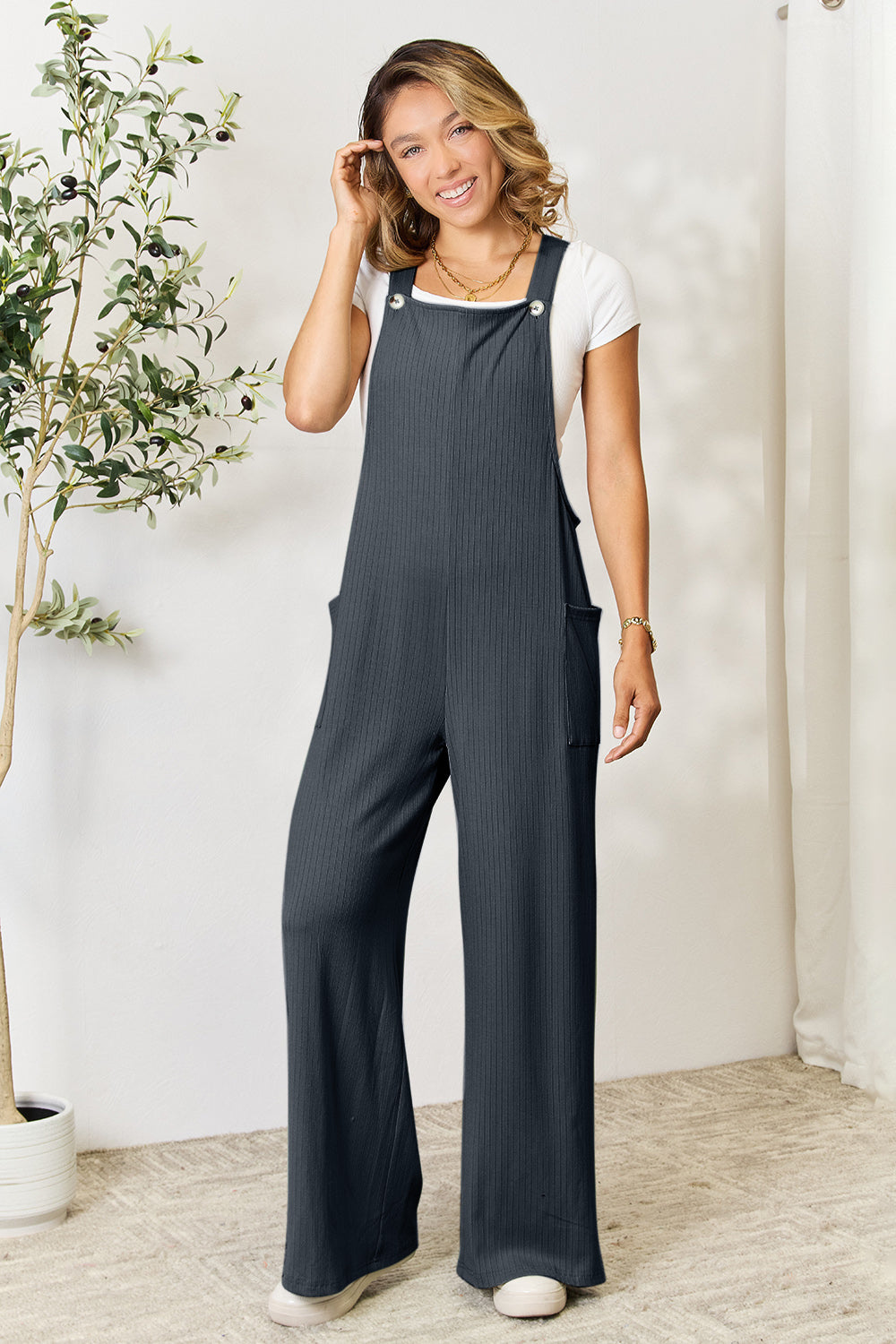 Double Take Full Size Wide Strap Overall with Pockets - Demented Sisters
