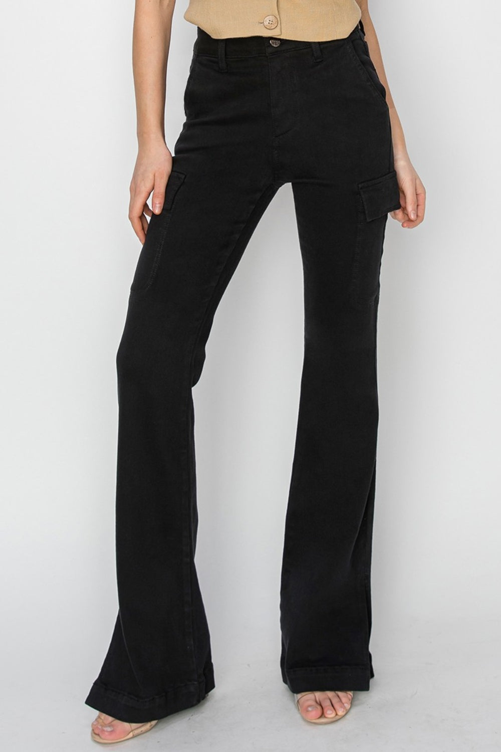 RISEN Full Size High Rise Side Slit Cargo Bootcut Jeans - Demented Sisters