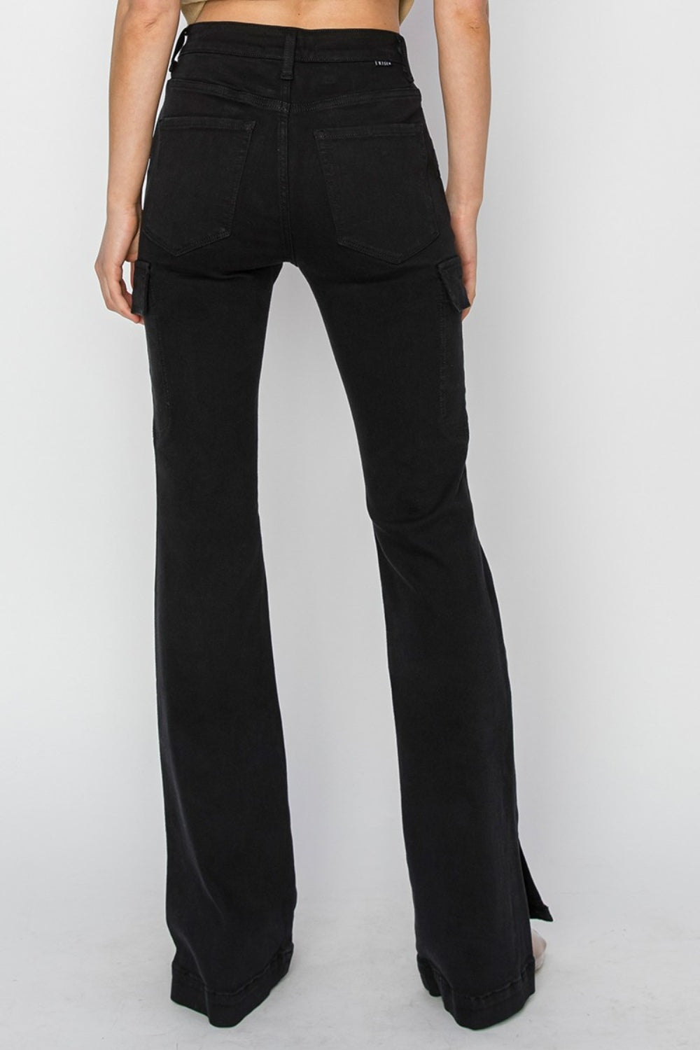 RISEN Full Size High Rise Side Slit Cargo Bootcut Jeans - Demented Sisters