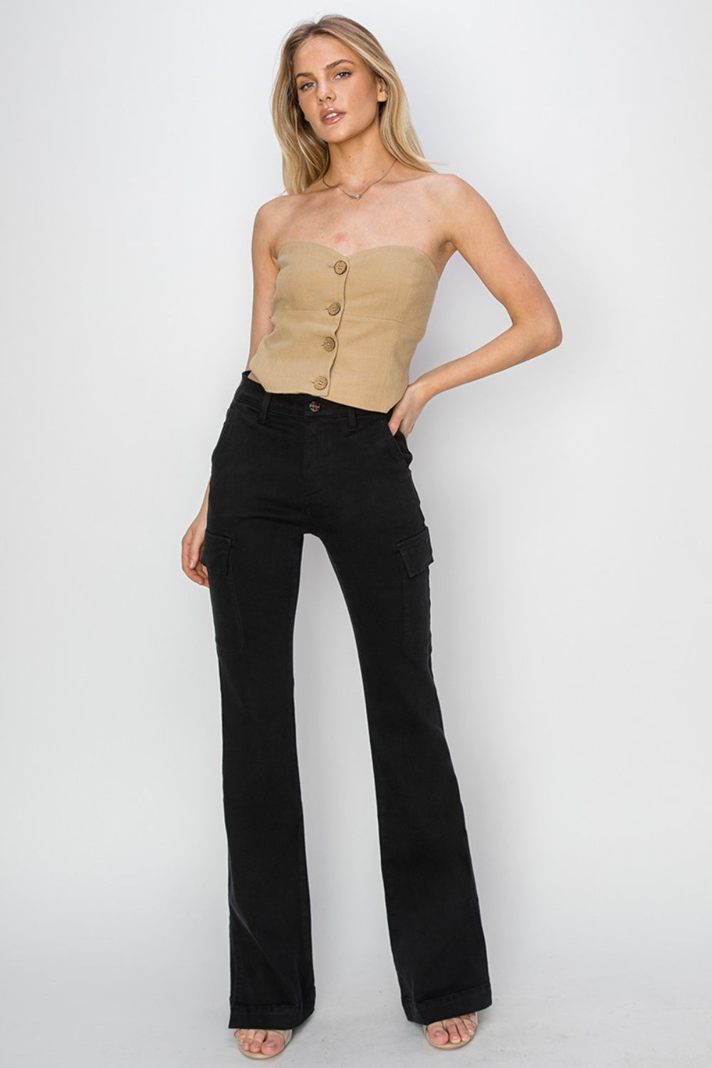 RISEN Full Size High Rise Side Slit Cargo Bootcut Jeans - Demented Sisters