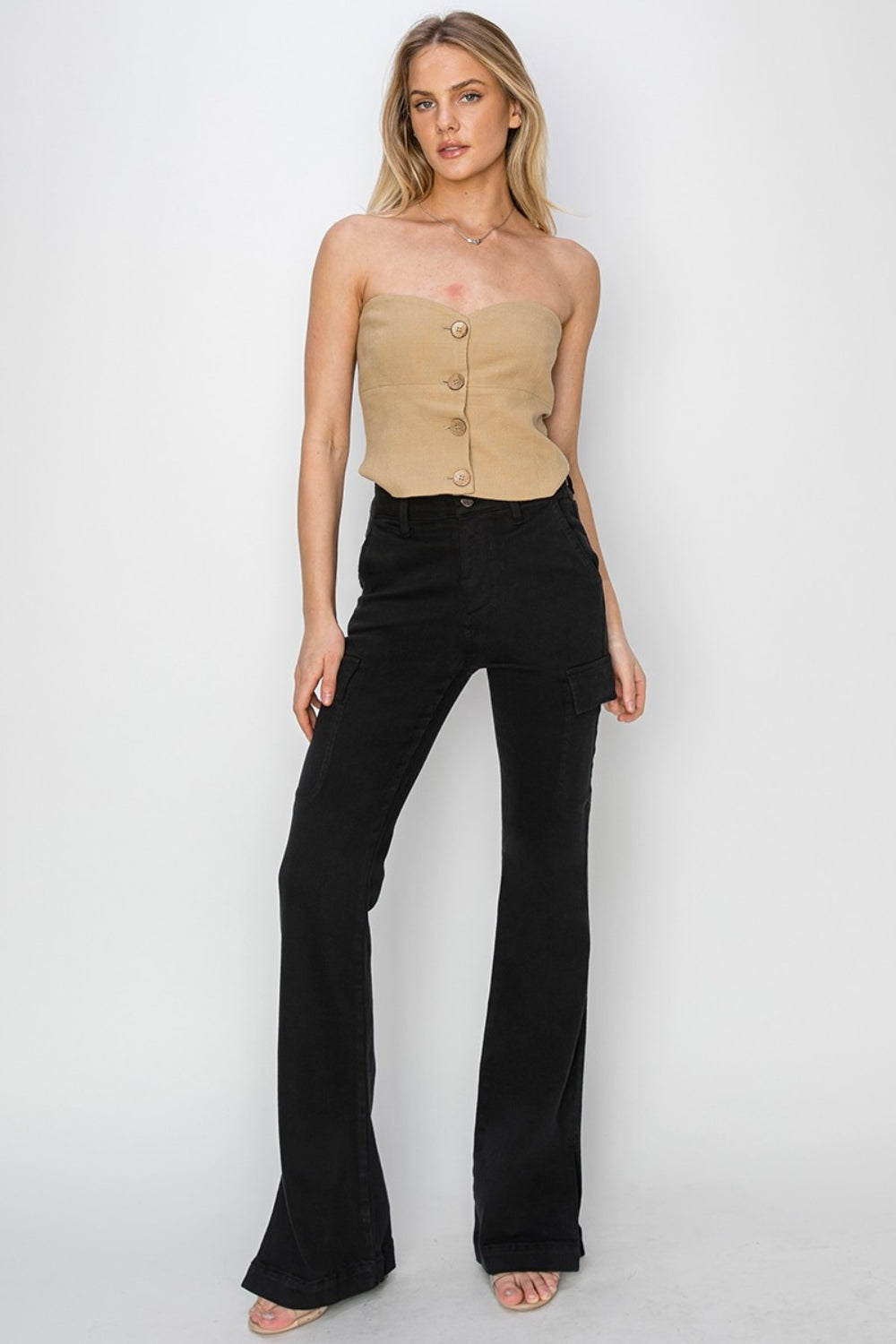 RISEN Full Size High Rise Side Slit Cargo Bootcut Jeans - Demented Sisters
