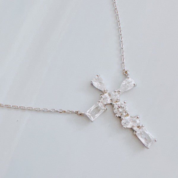 Modern Mixed - Cut Stone Cross Pendant Necklace - Demented Sisters