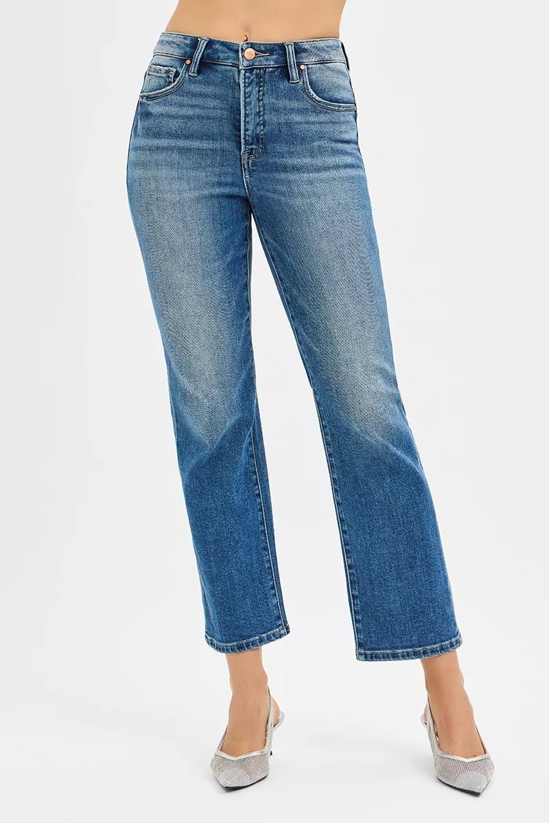 RISEN Tummy Control High Rise Crop Straight Jeans - Demented Sisters