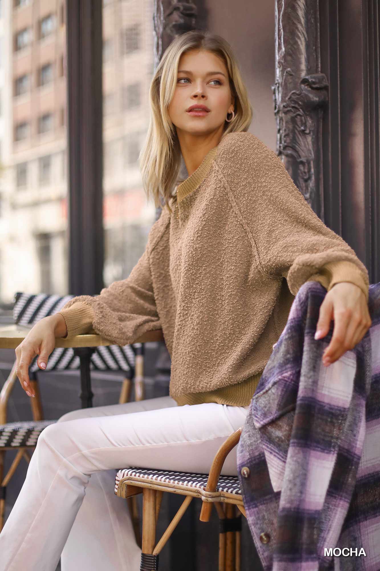 Puff Sleeve Boat Neck Sweater - Demented Sisters