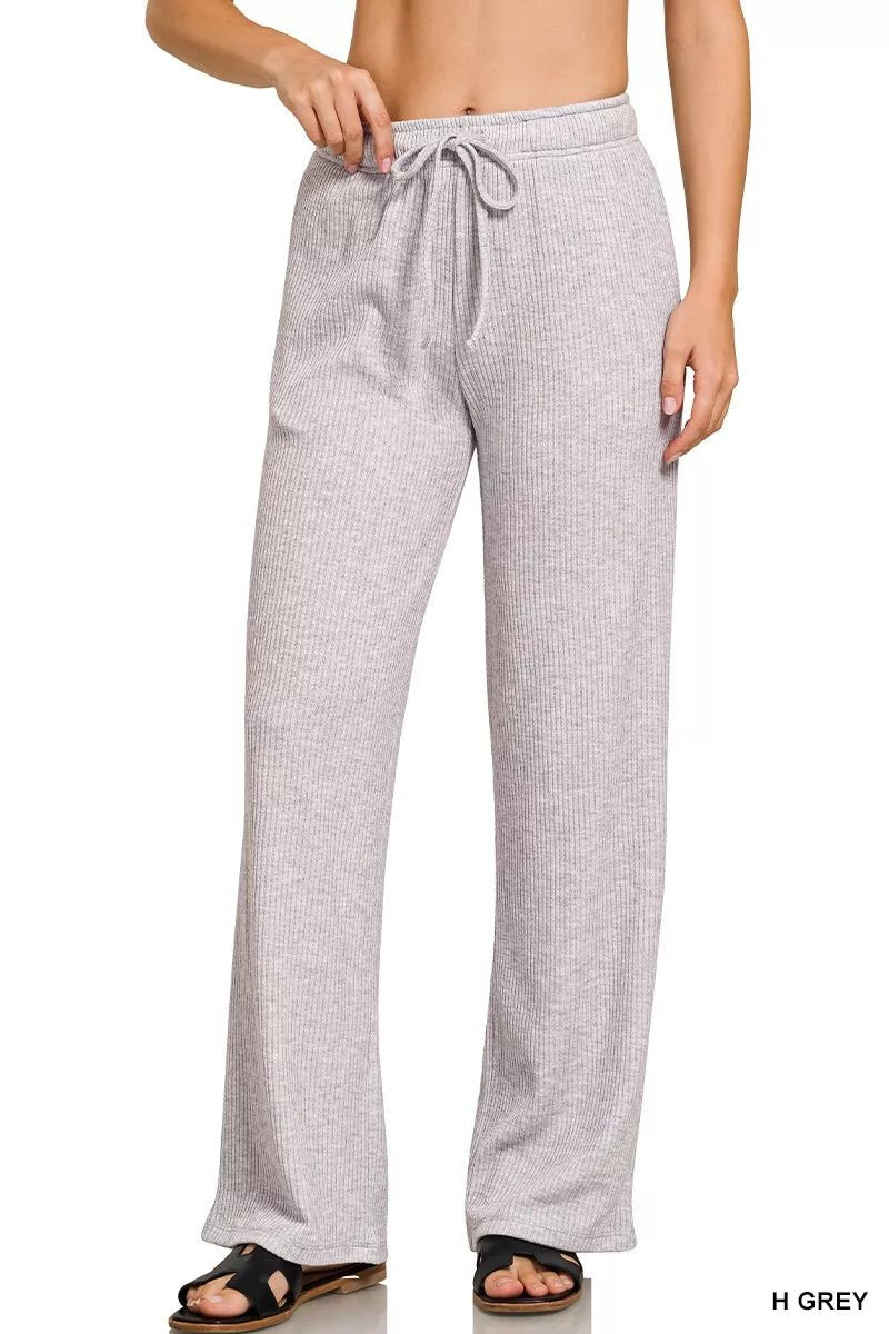 Zenana Ribbed Drawstring Lounge Pants - Demented Sisters