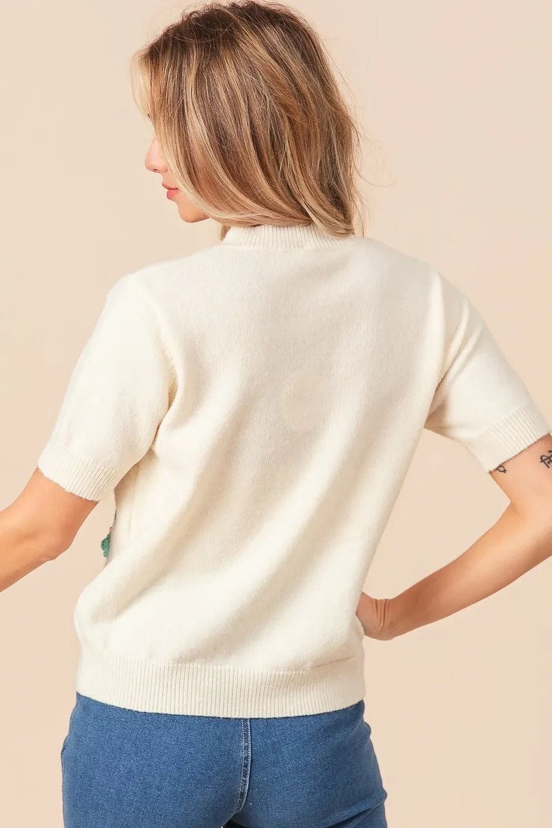 BiBi Crochet Flower Patch Sweater Top - Demented Sisters