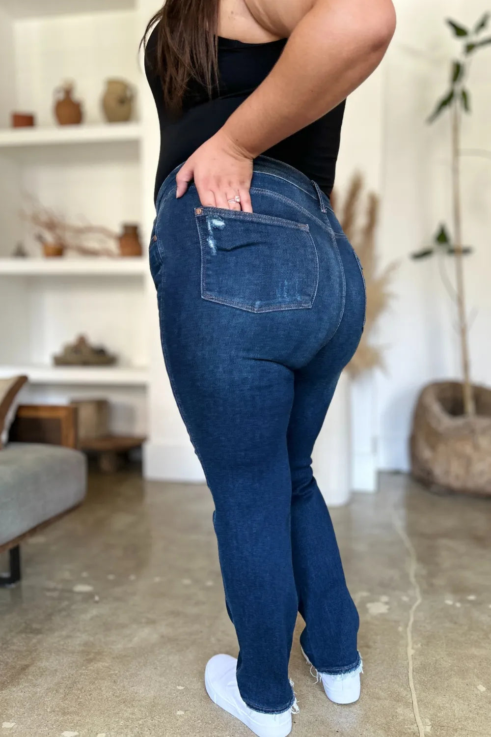 Judy Blue Full Size High Waist Rigid Magic Heavy Destroy Straight Jeans - Demented Sisters