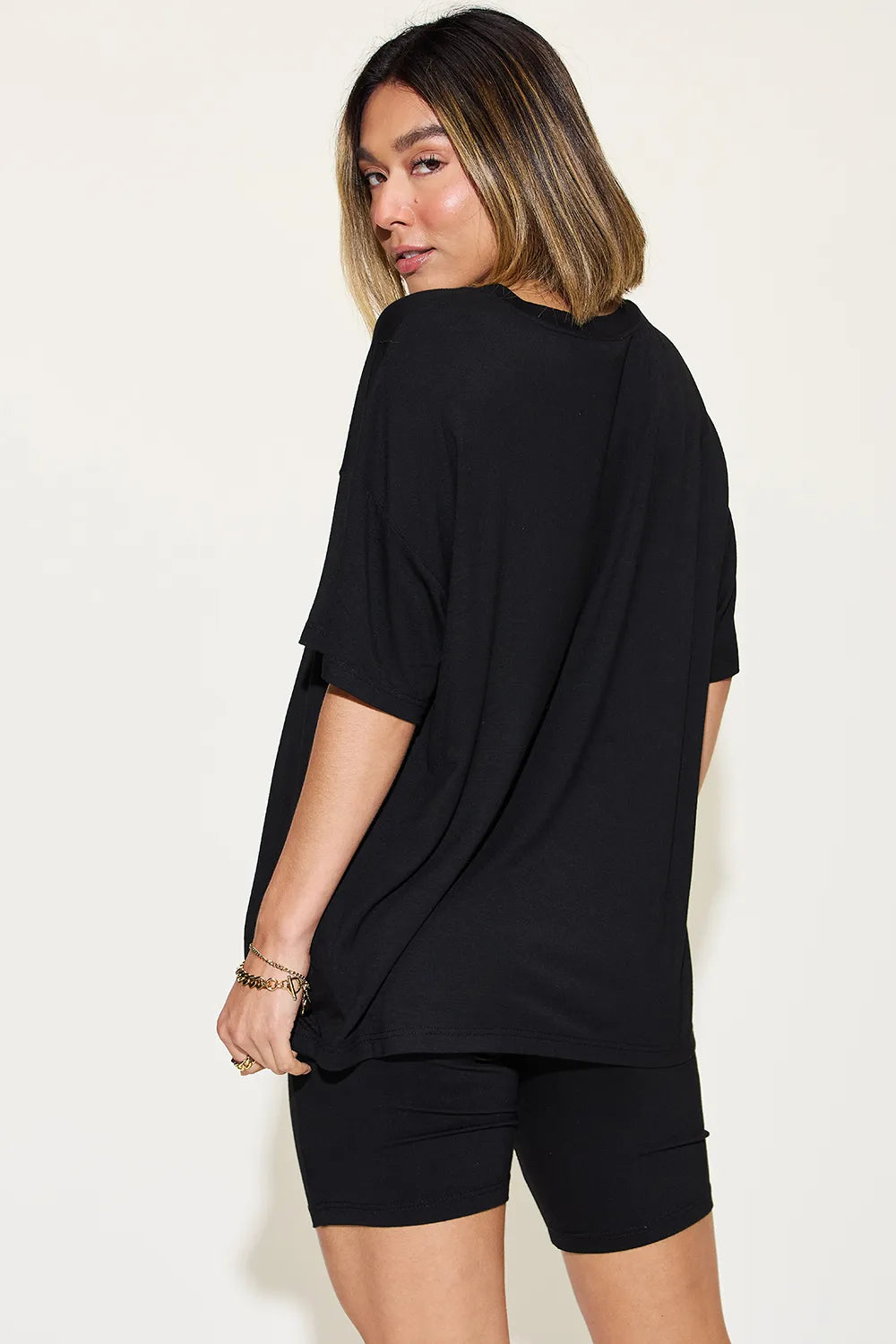 Basic Bae Full Size V - Neck Drop Shoulder T-Shirt and Shorts Set - Demented Sisters