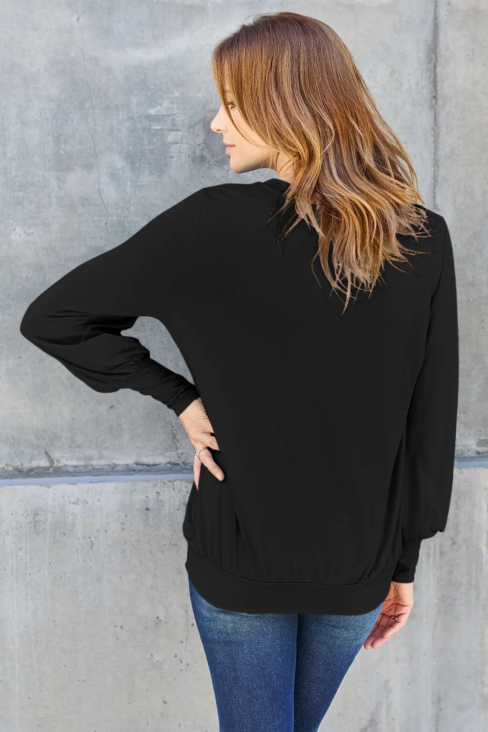 Basic Bae Full Size V - Neck Lantern Sleeve Top - Demented Sisters