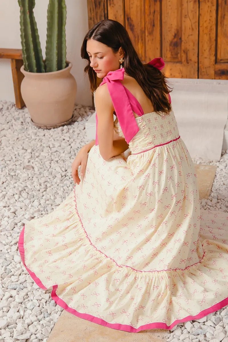 SO ME Ribbon Flowy Maxi Dress with Contrast Trim - Demented Sisters