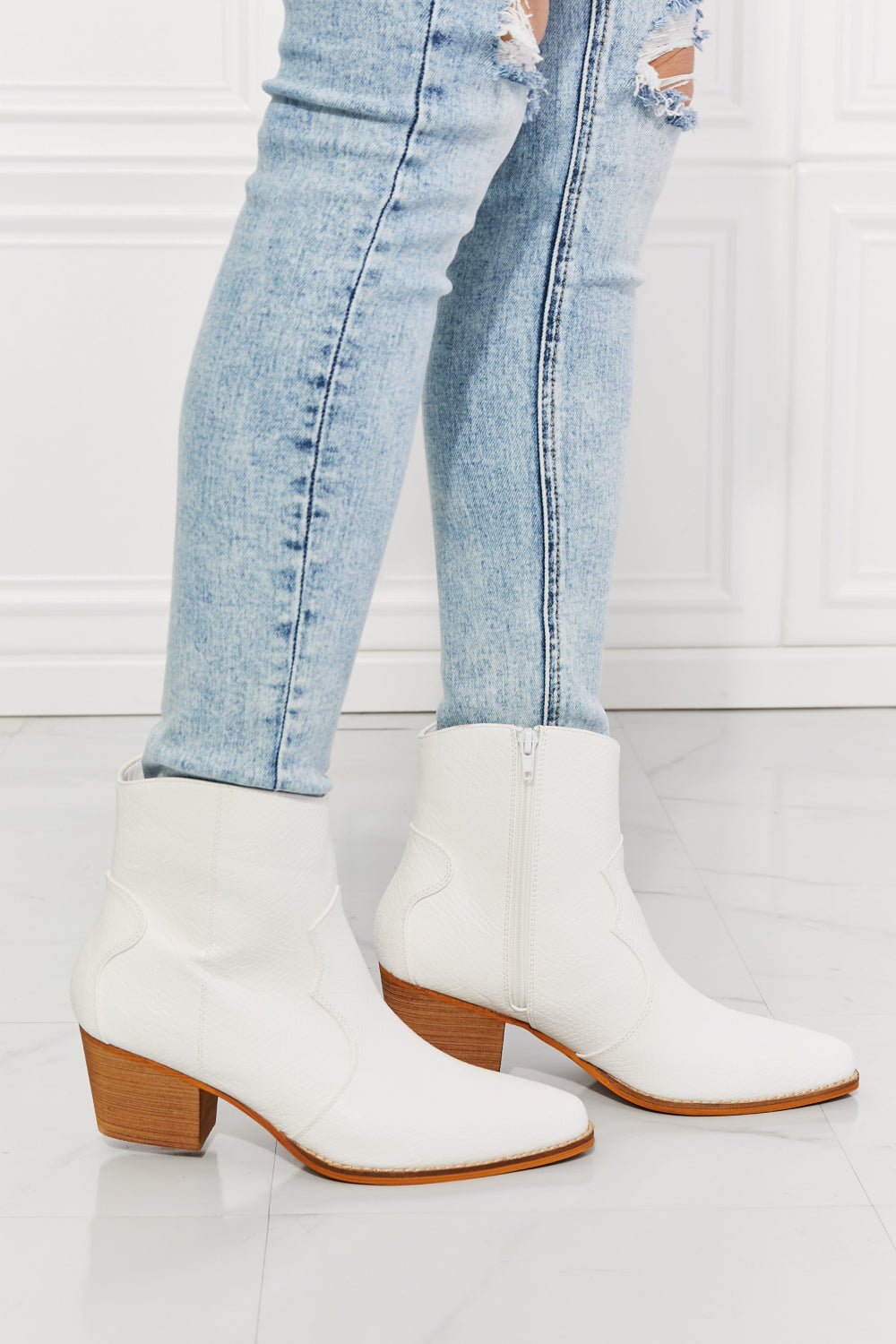 MMShoes Watertower Town Faux Leather Western Ankle Boots in White - Demented Sisters