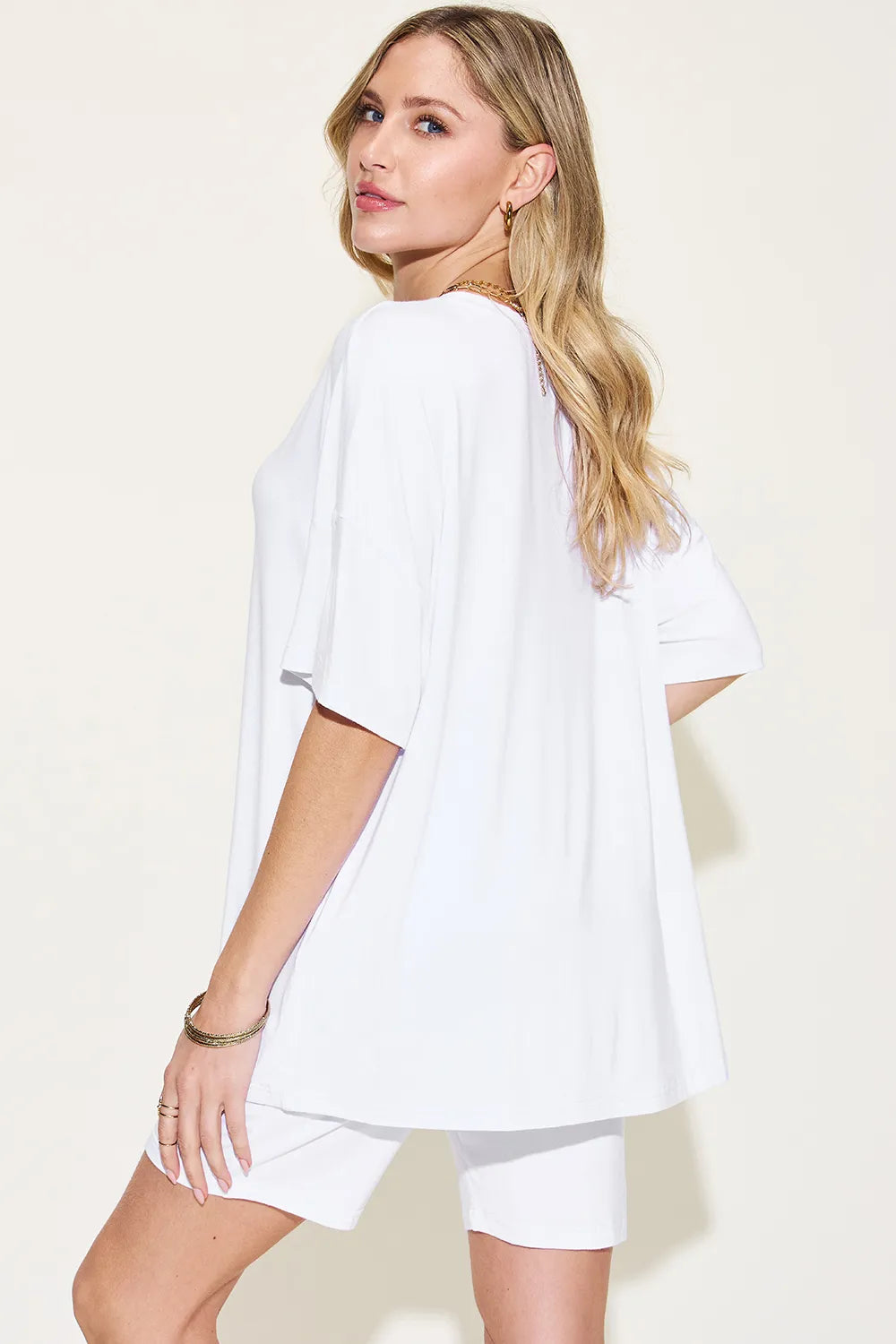 Basic Bae Full Size V - Neck Drop Shoulder T-Shirt and Shorts Set - Demented Sisters