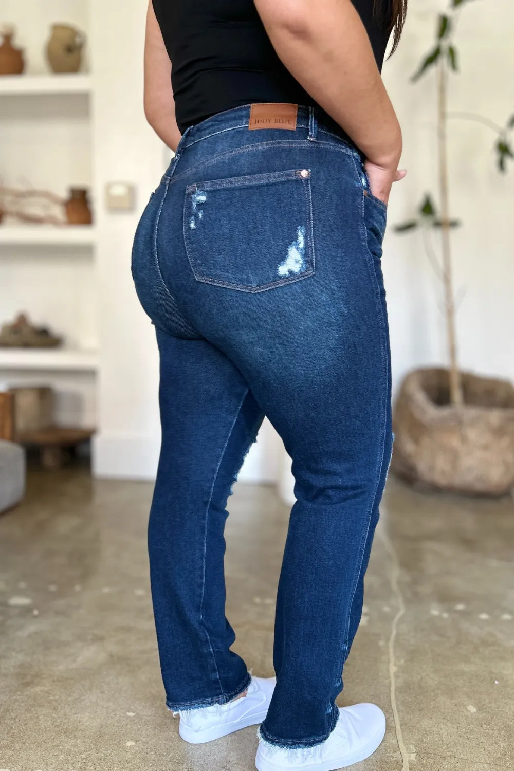 Judy Blue Full Size High Waist Rigid Magic Heavy Destroy Straight Jeans - Demented Sisters