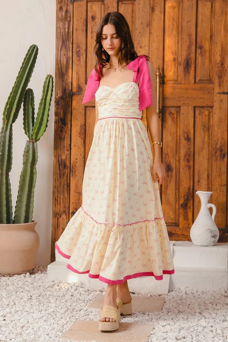 SO ME Ribbon Flowy Maxi Dress with Contrast Trim - Demented Sisters