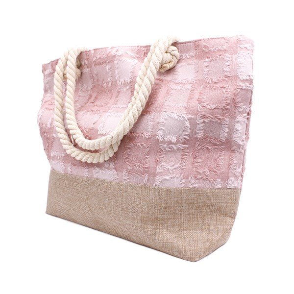 PLAID FRAYED TWEED BEACH TOTE BAG - Demented Sisters