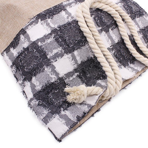 PLAID FRAYED TWEED BEACH TOTE BAG - Demented Sisters