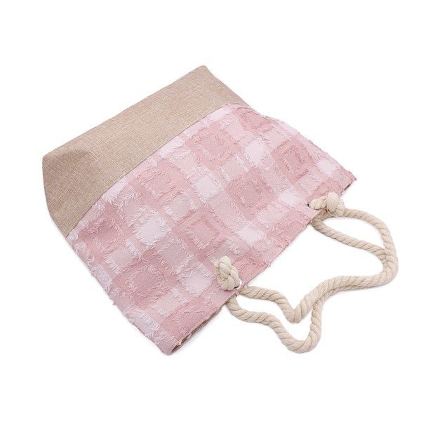 PLAID FRAYED TWEED BEACH TOTE BAG - Demented Sisters