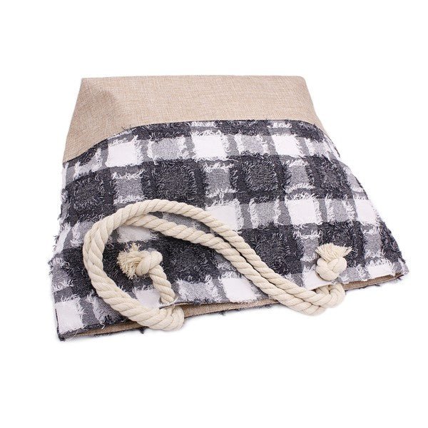 PLAID FRAYED TWEED BEACH TOTE BAG - Demented Sisters
