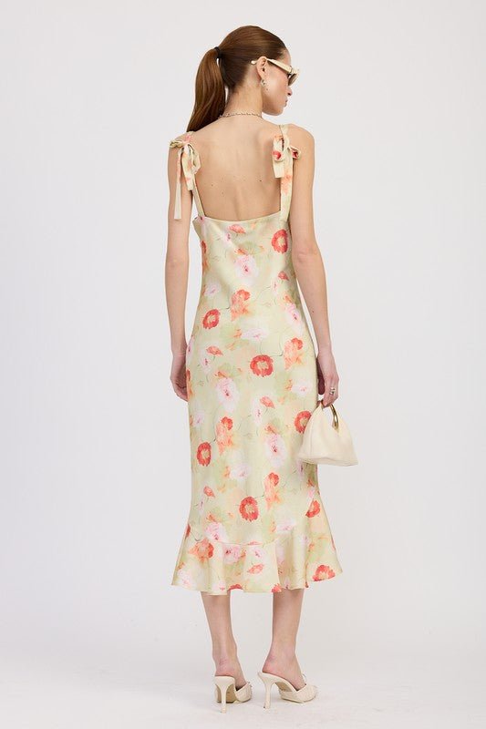 PRINTED SATIN MIDI DRESS WITH SCOOP NECK - Demented Sisters