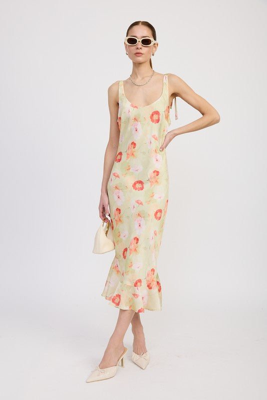 PRINTED SATIN MIDI DRESS WITH SCOOP NECK - Demented Sisters