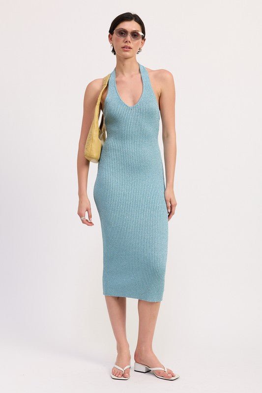 KNIT HALTER BODYCON MIDI DRESS - Demented Sisters