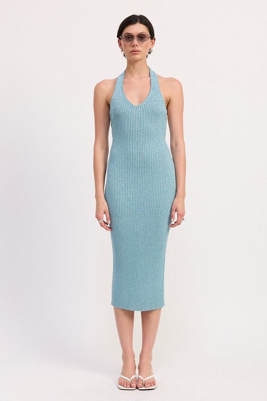 KNIT HALTER BODYCON MIDI DRESS - Demented Sisters