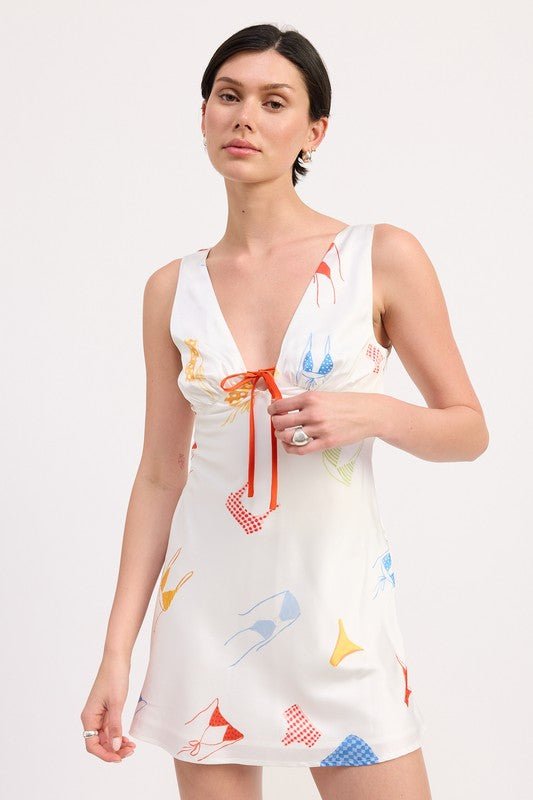 BIKINI PRINT SATIN MINI DRESS - Demented Sisters