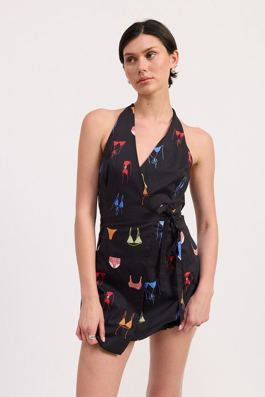 WRAPPED HALTER NECK MINI DRESS - Demented Sisters