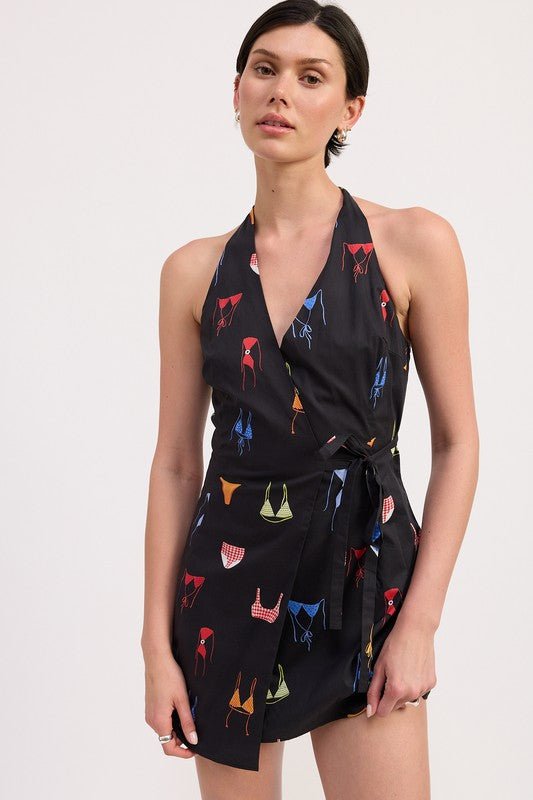 WRAPPED HALTER NECK MINI DRESS - Demented Sisters