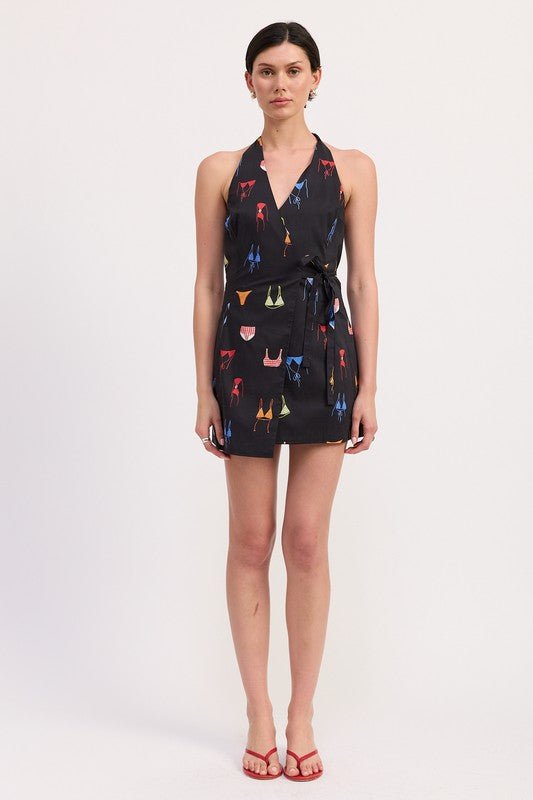 WRAPPED HALTER NECK MINI DRESS - Demented Sisters