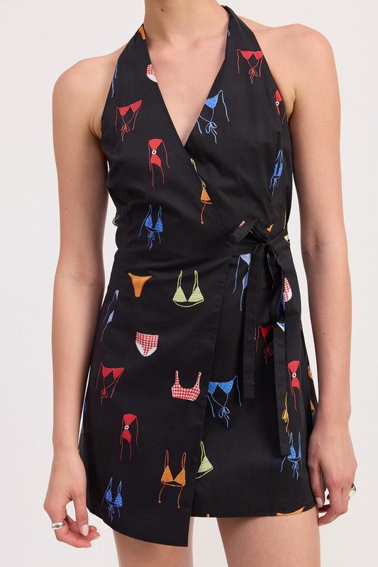 WRAPPED HALTER NECK MINI DRESS - Demented Sisters