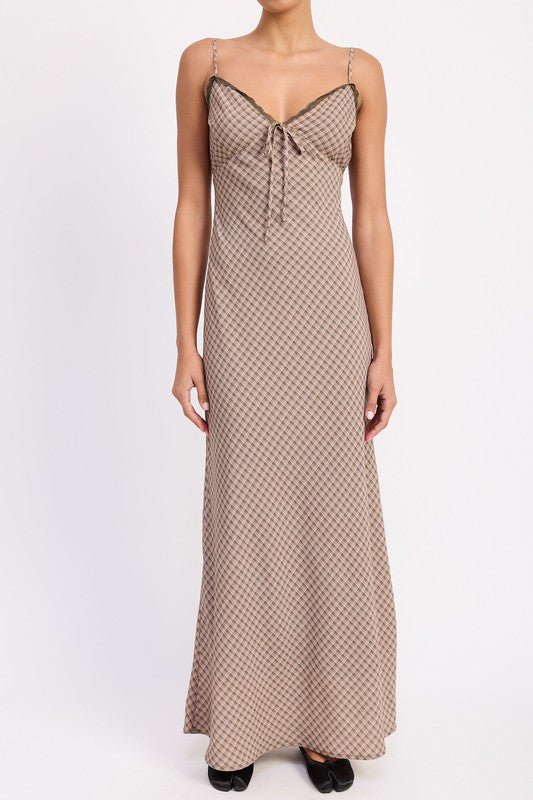 BIAS CUT FLARED MAXI DRESS WITH LACE TRIM - Demented Sisters