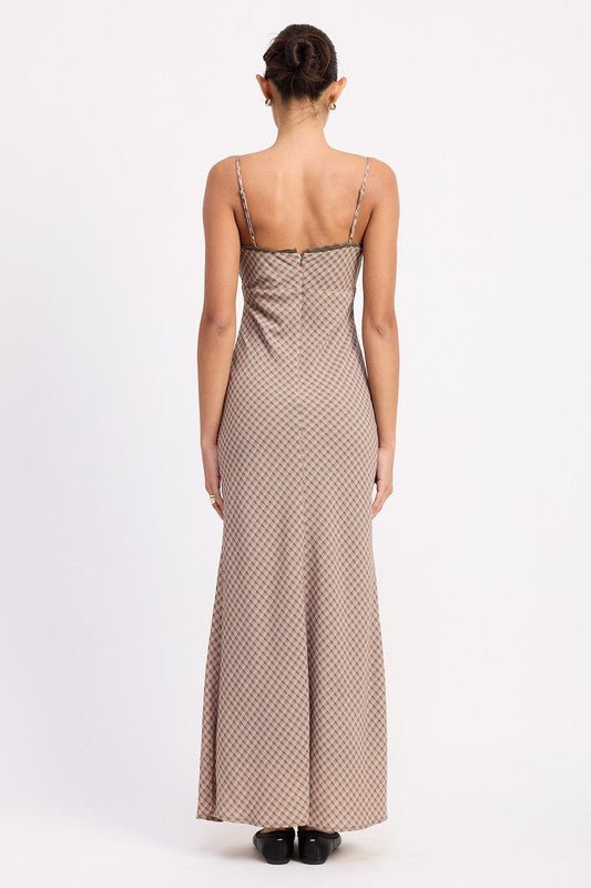 BIAS CUT FLARED MAXI DRESS WITH LACE TRIM - Demented Sisters