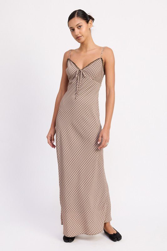 BIAS CUT FLARED MAXI DRESS WITH LACE TRIM - Demented Sisters
