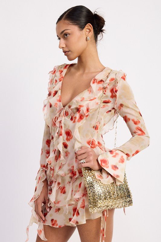 RUFFLE TRIM SHEER PEPLUM TOP - Demented Sisters
