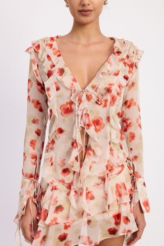 RUFFLE TRIM SHEER PEPLUM TOP - Demented Sisters