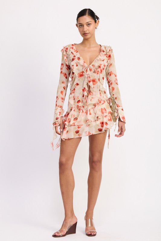 RUFFLE TRIM SHEER PEPLUM TOP - Demented Sisters