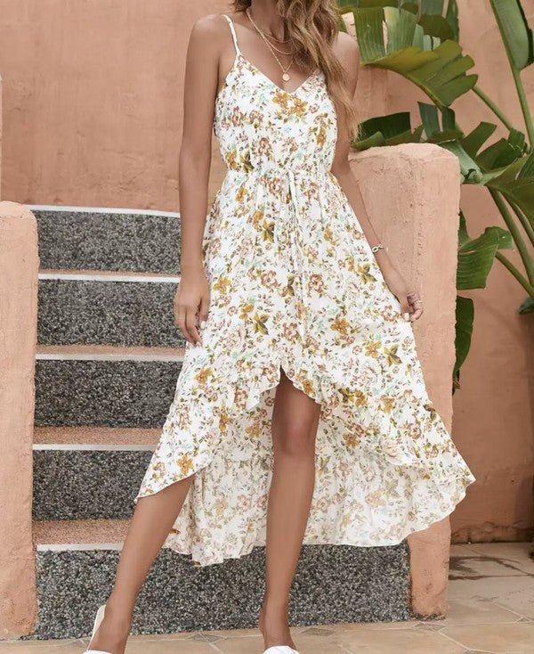 Elegant Floral Midi Dress with Adjustable Straps - Demented Sisters