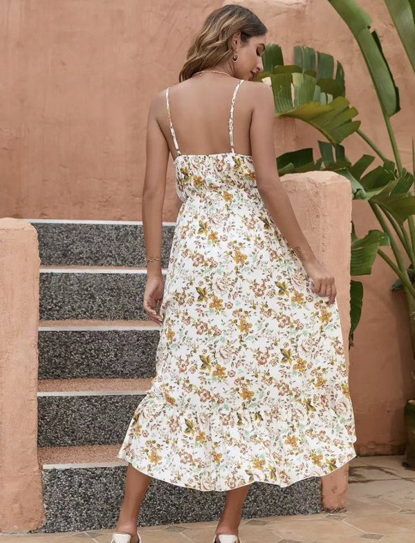 Elegant Floral Midi Dress with Adjustable Straps - Demented Sisters