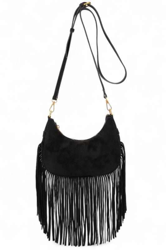 Faux Suede Fringe Boho Crossbody Bag - Demented Sisters