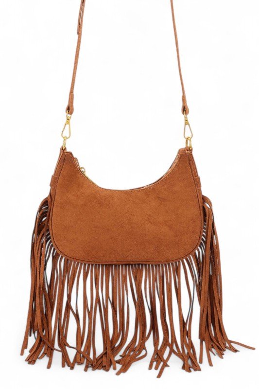 Faux Suede Fringe Boho Crossbody Bag - Demented Sisters