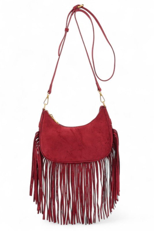 Faux Suede Fringe Boho Crossbody Bag - Demented Sisters