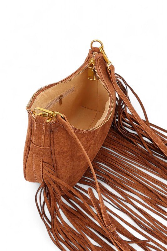 Faux Suede Fringe Boho Crossbody Bag - Demented Sisters